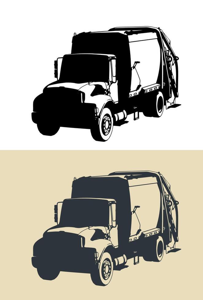 Garbage truck illustrations vector
