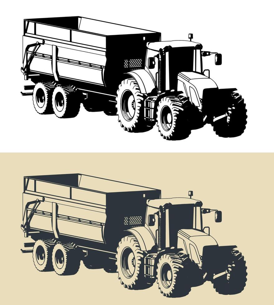 Tractor with trailer vector
