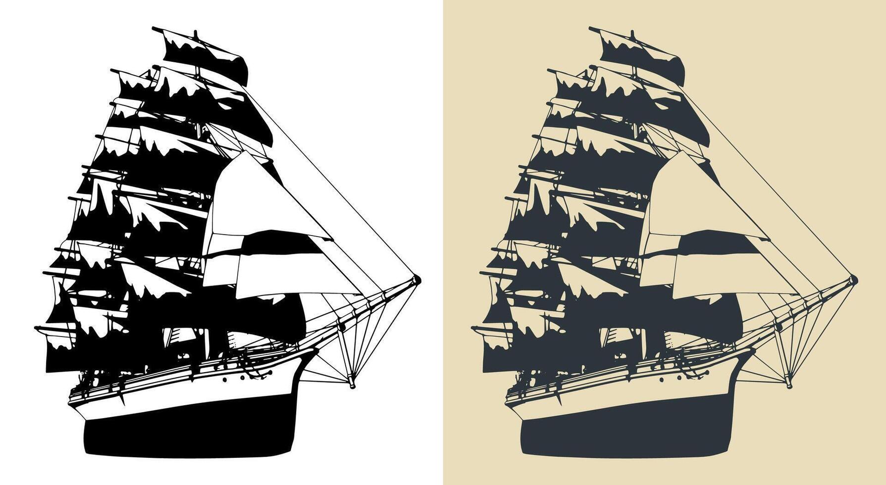 Large sailing ship illustrations vector