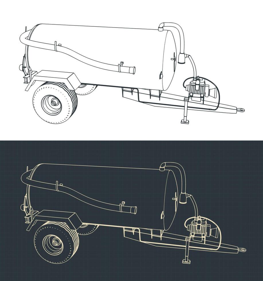 Liquid manure spreader blueprints vector