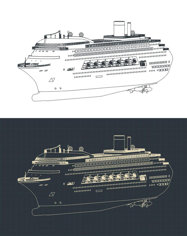 Large cruise liner isometric blueprints vector