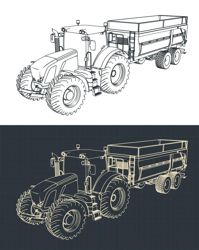 Tractor with trailer sketches vector