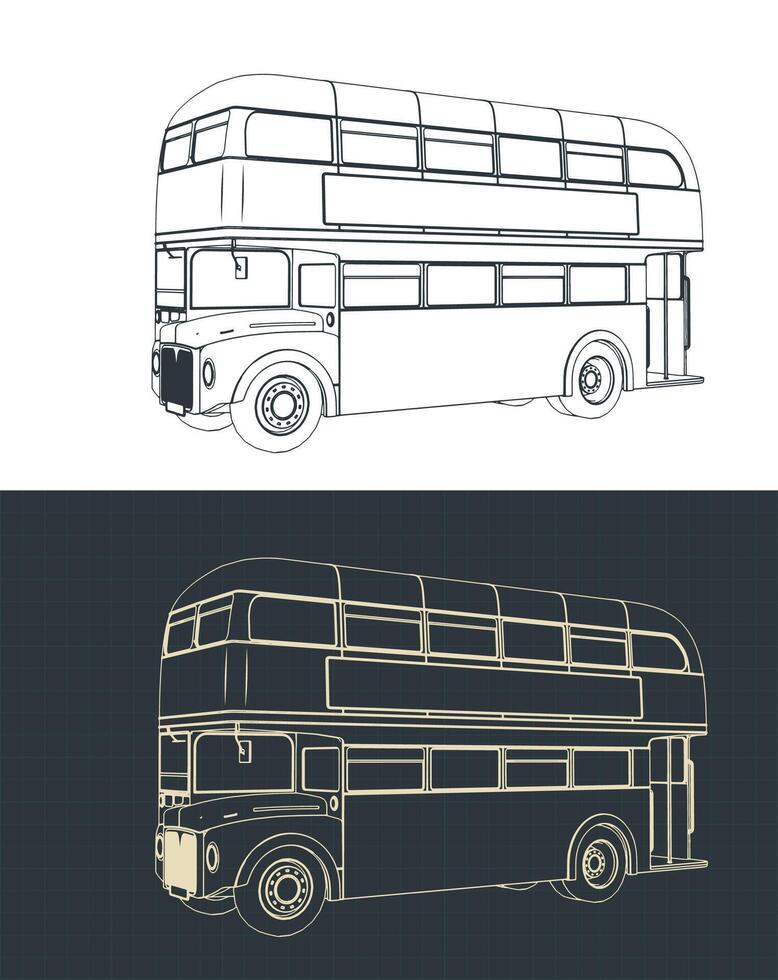Double decker bus blueprints vector