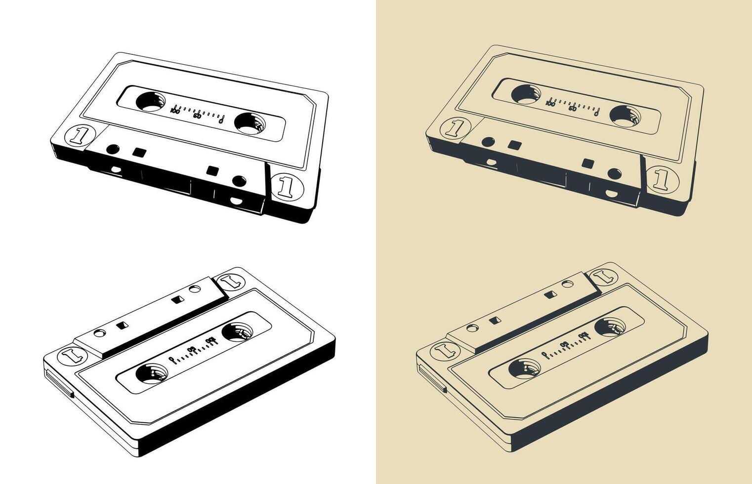 Compact cassette illustrations vector