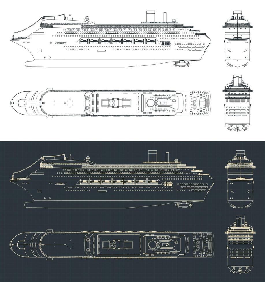 Large cruise liner blueprints vector