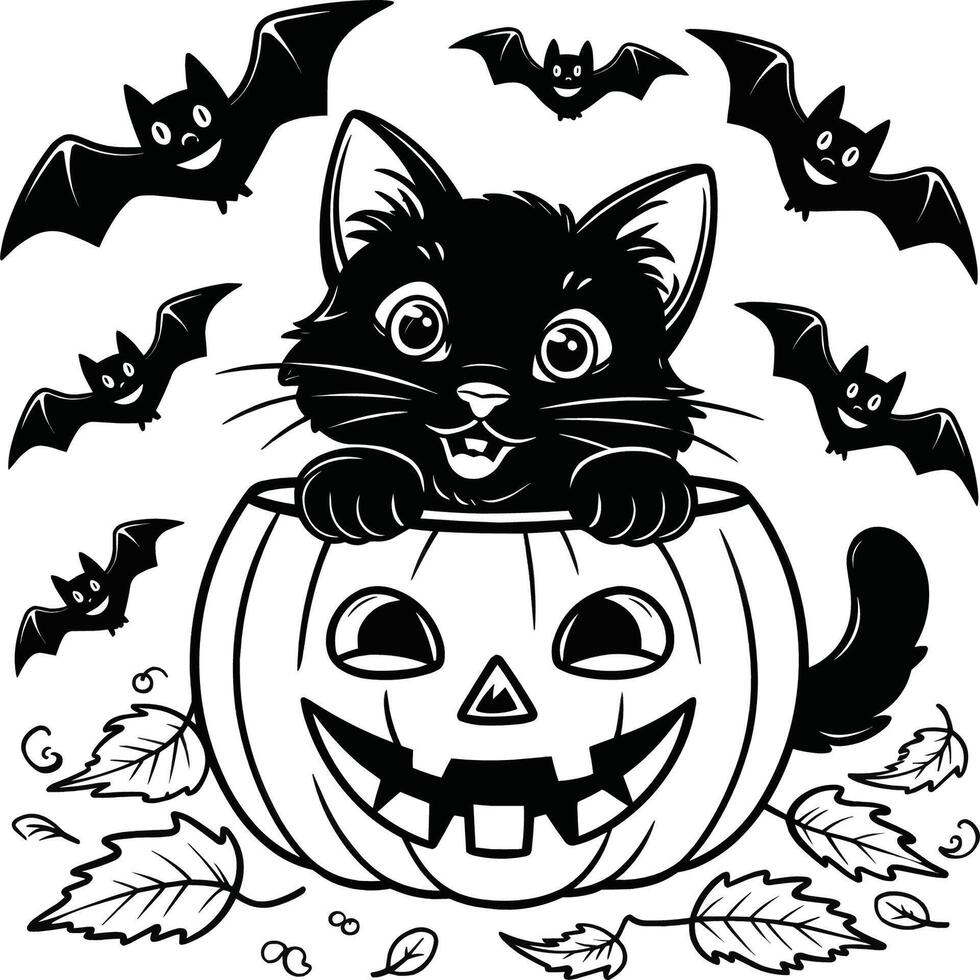 The black cat Halloween coloring page for AI generates art vector
