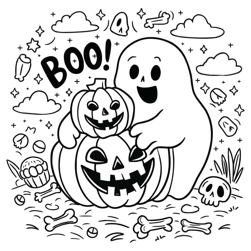 Halloween coloring page design for ai generate art vector