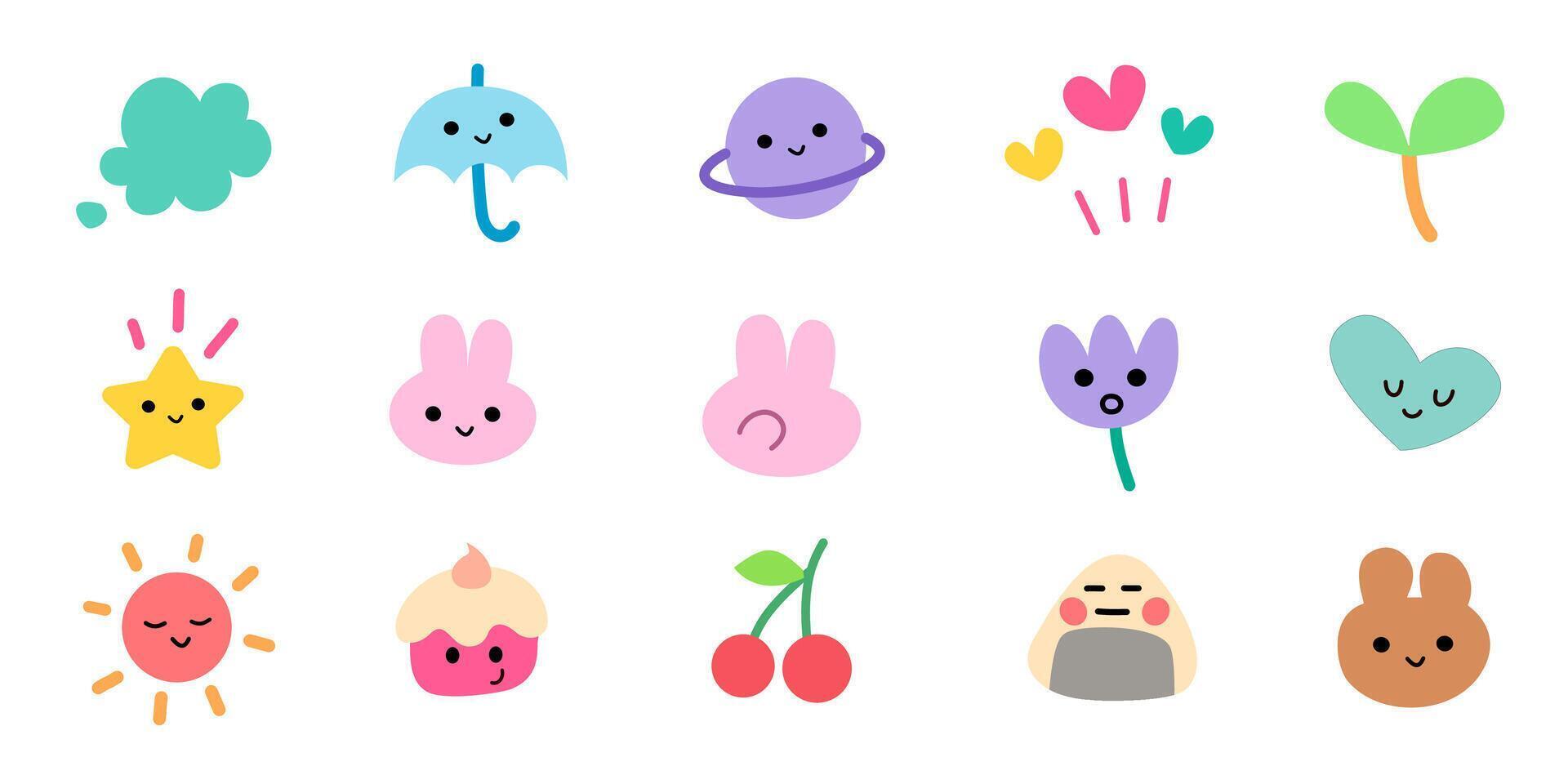 Set of cute and colorful clipart element for sticker printing vector