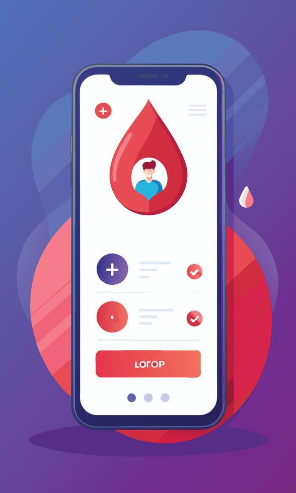 Blood donation app ui login interface illustration with mobile application vector