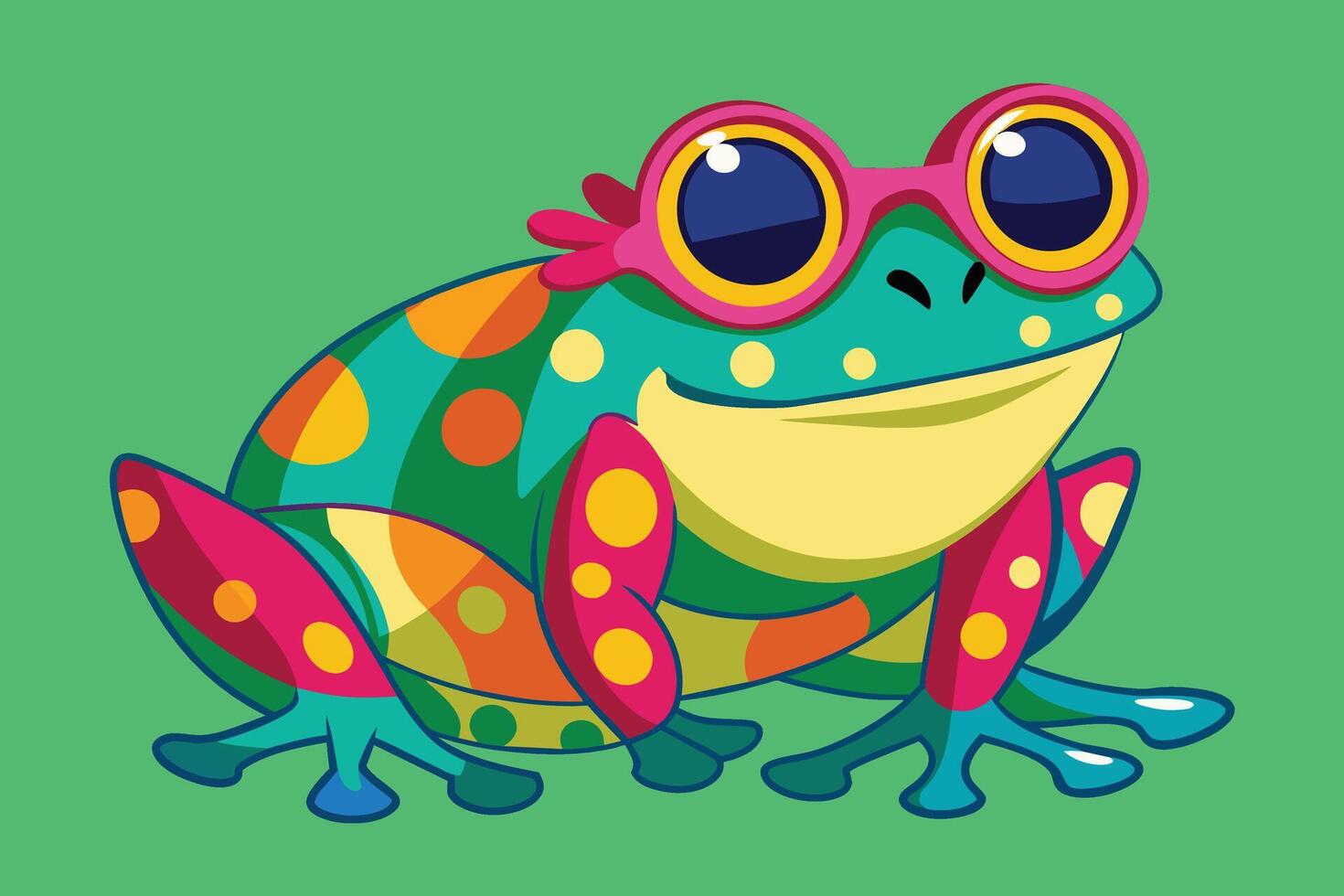 Funky frog with colorful spots and sunglasses in blank background vector