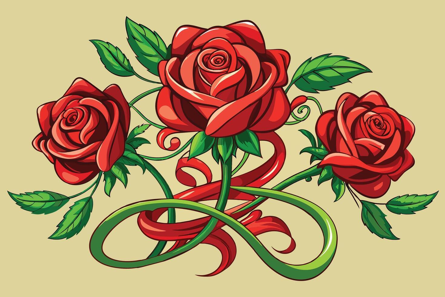 Elegant red roses entwined in a bouquet Illustration vector