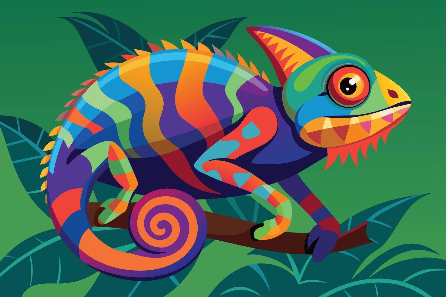 Colorful chameleon blending into its surroundings vector