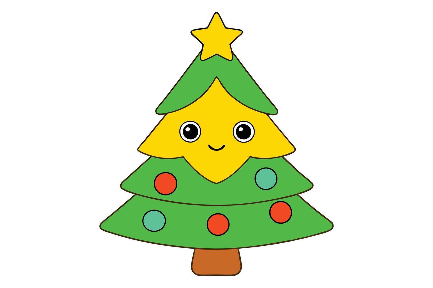 A cartoon christmas tree with a star on top vector