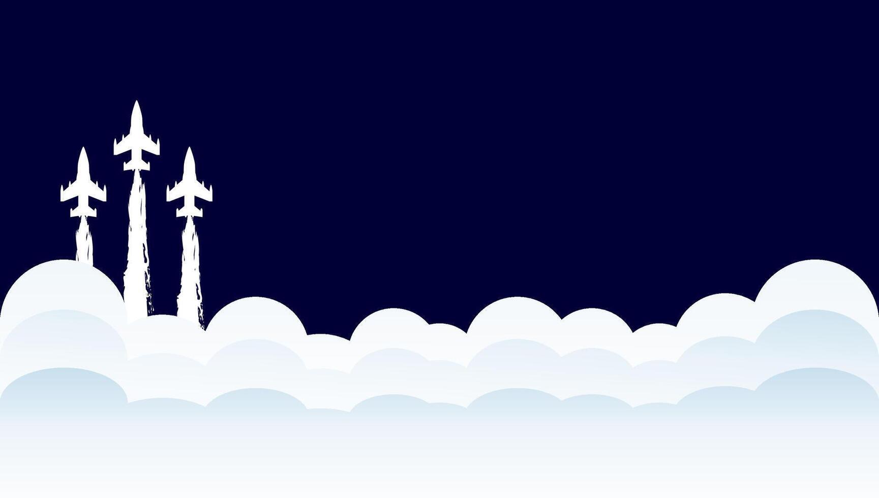Airplanes flying in the sky with white clouds. Background template vector