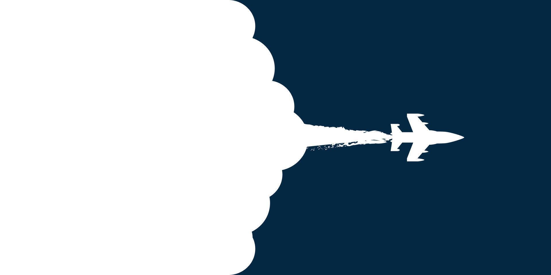 Aircraft flying in the sky with white clouds. Background template. vector