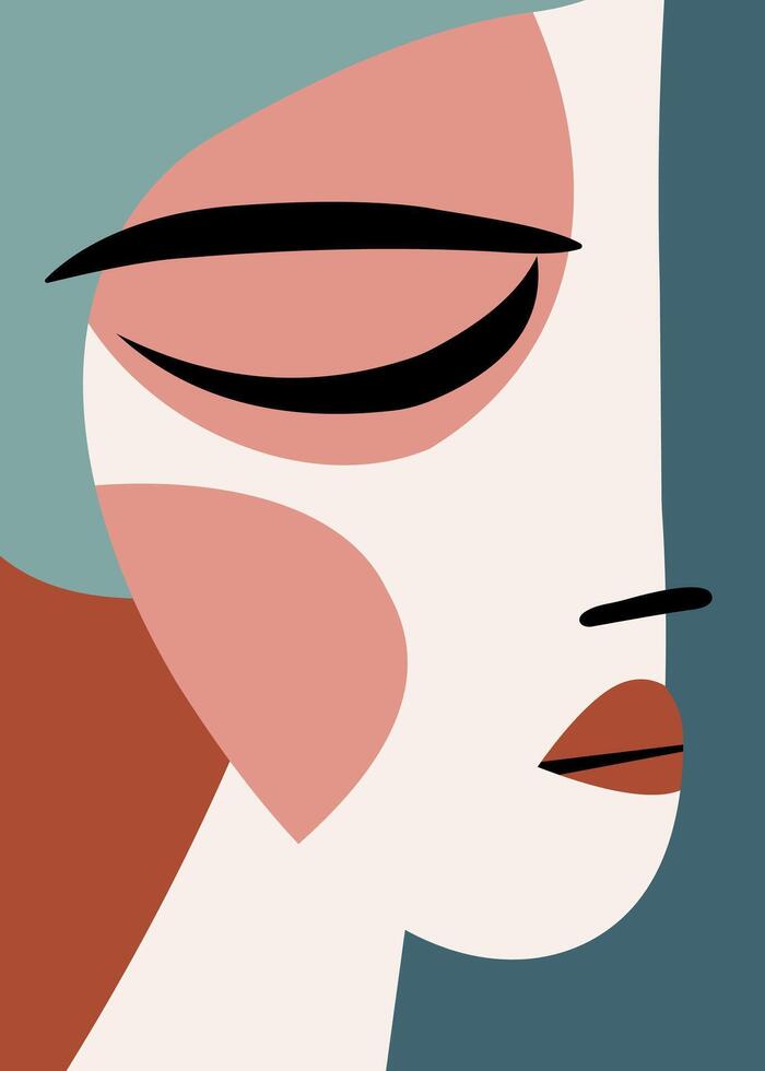 Minimalist Abstract Female Portrait in Geometric Shapes vector