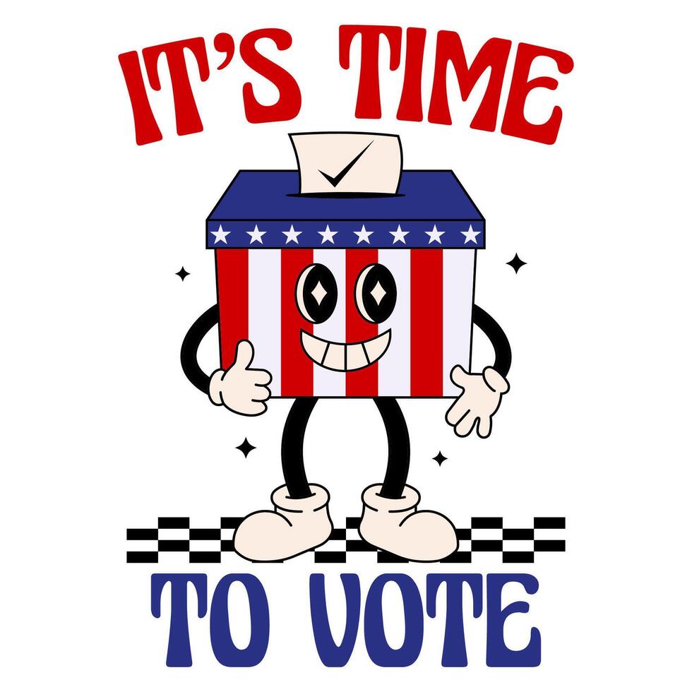 Retro Groovy Voting Cartoon with Smiling Ballot Box Character vector