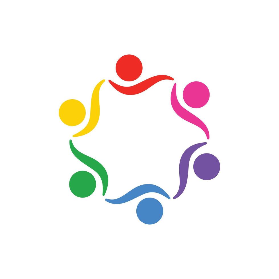 Teamwork logo illustration. Group of people in a circle. A colorful logo of togetherness and holding hands. Simple logo template in black color vector