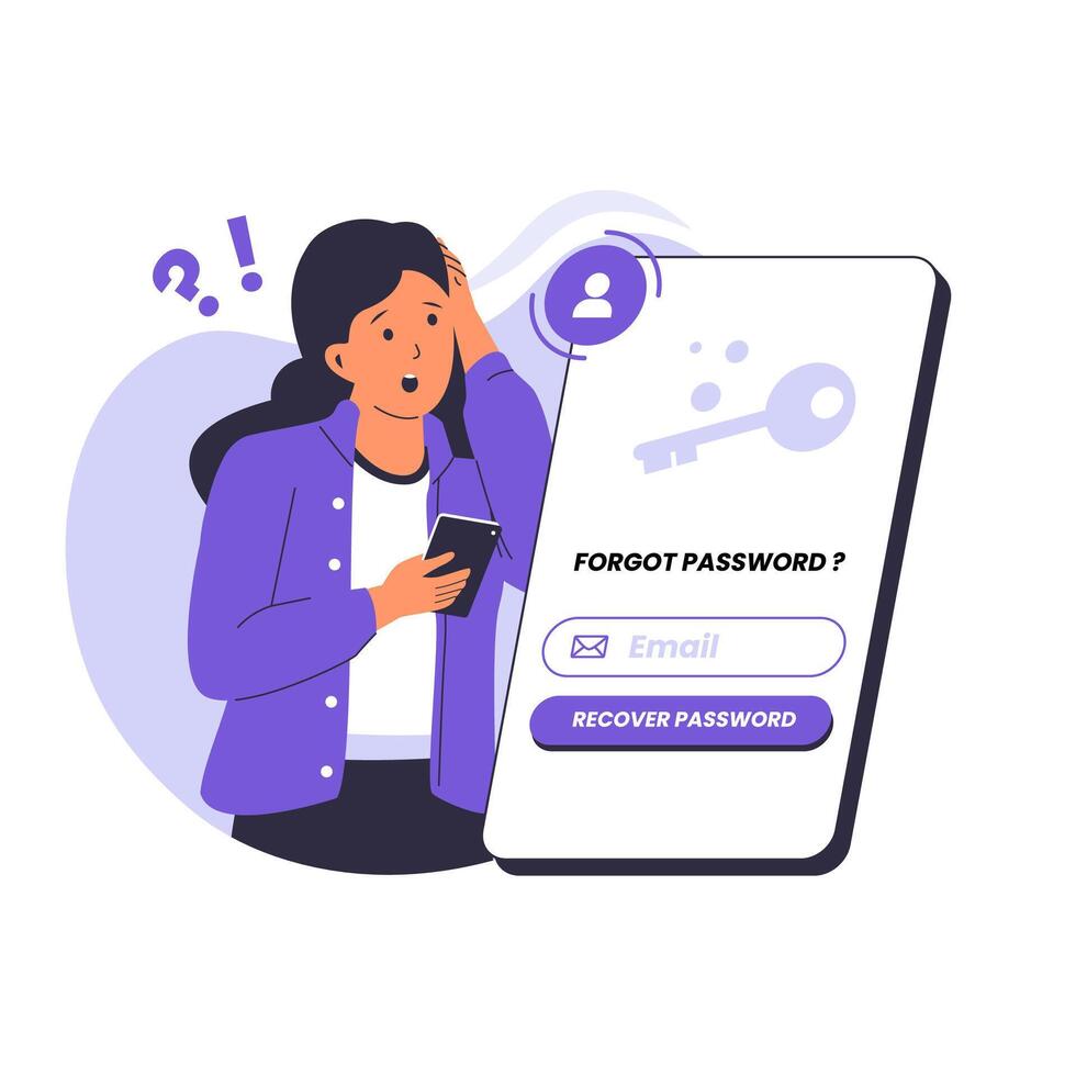 confused woman forgetting her password illustration for web page vector