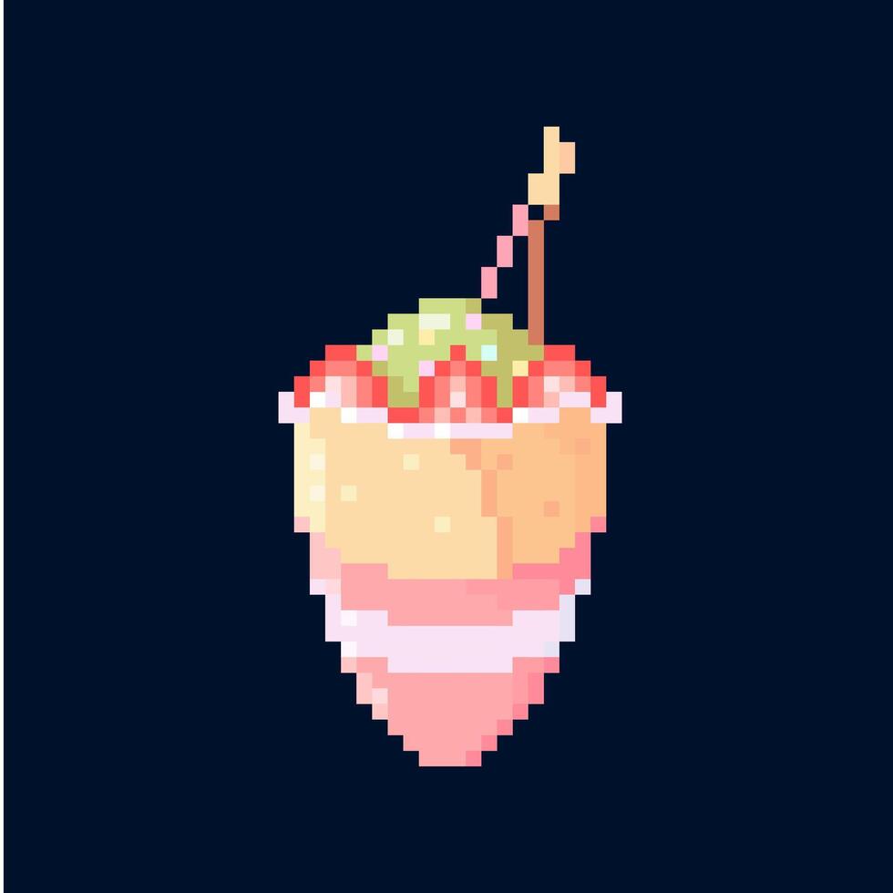matcha strawberry crepes in pixel art style vector