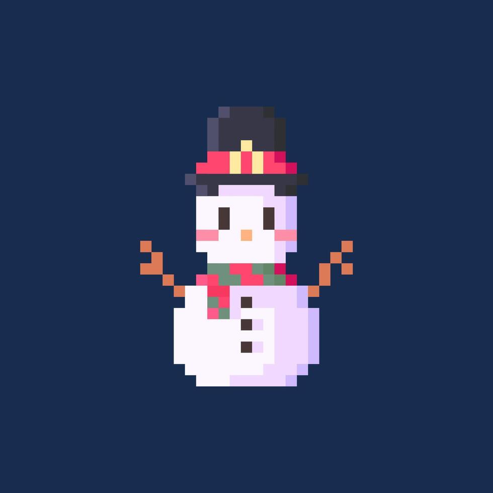 pixel art of cute snowman vector