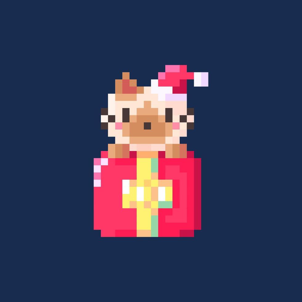 pixel art of siamese kitty as christmas gift vector