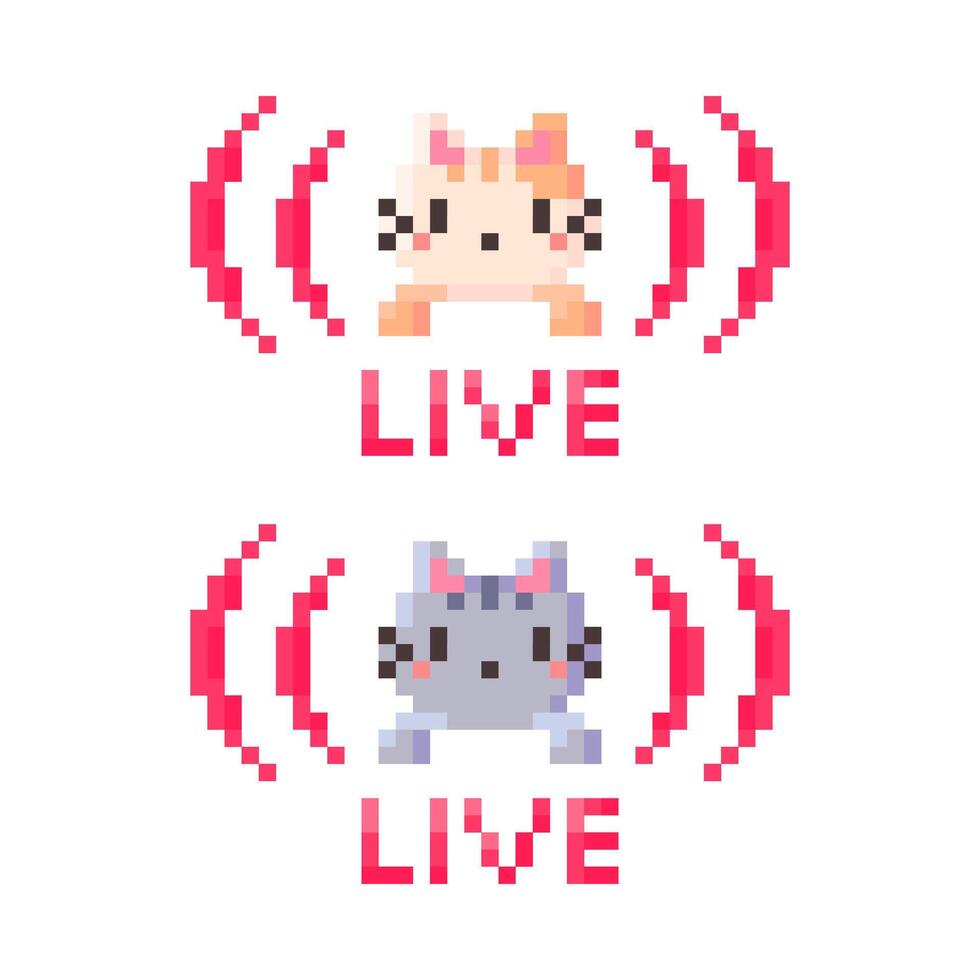 cute live streaming icon with cat in pixel art style vector