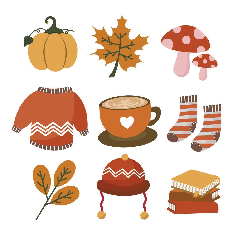 Cute hand drawn autumn set. Suitable for flat design graphic for autumn party, farmers market, harvest festival, thanksgiving day vector