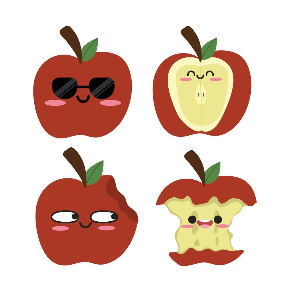 Hand drawn cute apple set. Apple cartoon. Suitable for flat design graphic illustration, clip art, stickers, etc vector