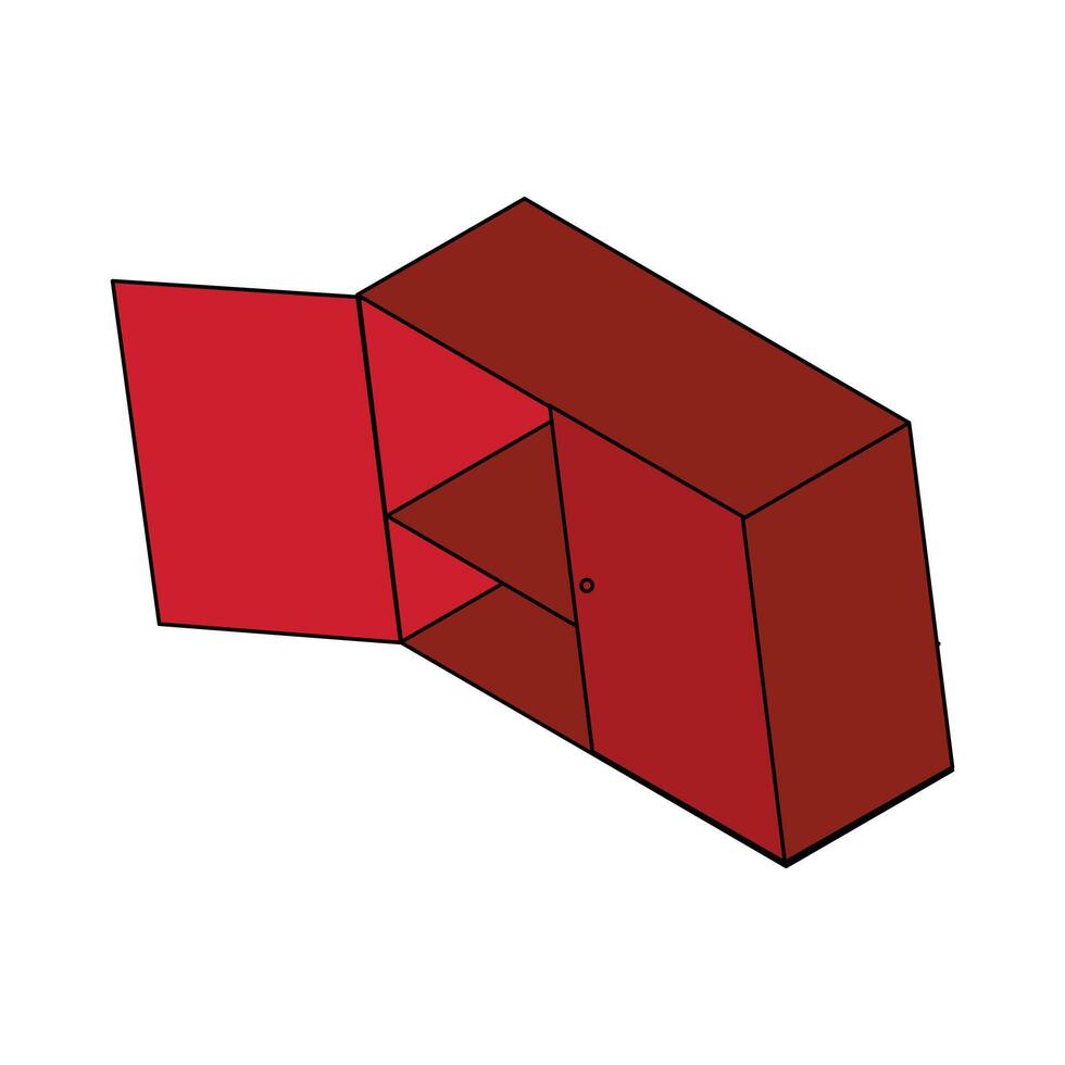 open wardrobe illustration in 3d isometric style. Wardrobe with open door without contents. 3d isometric illustration element design vector