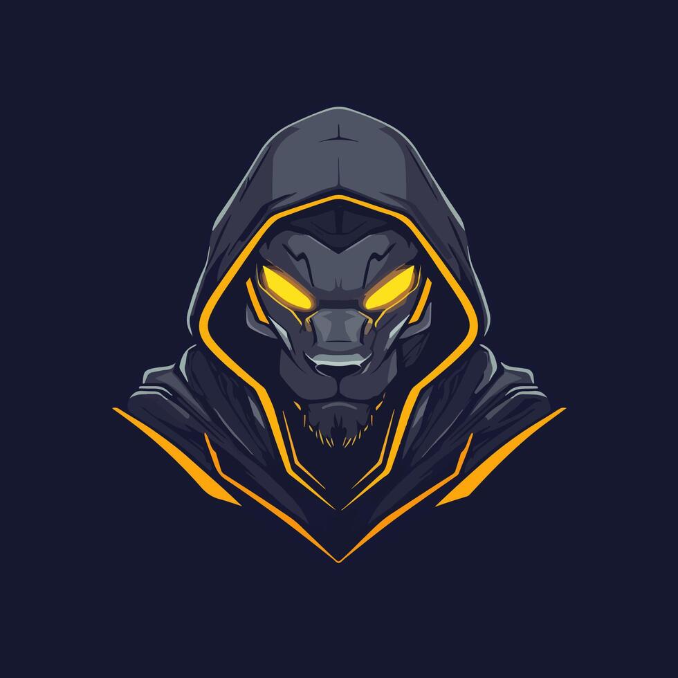 A black and yellow wolf head with glowing eyes vector