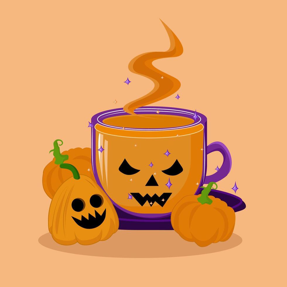 Halloween pumpkin with cup vector
