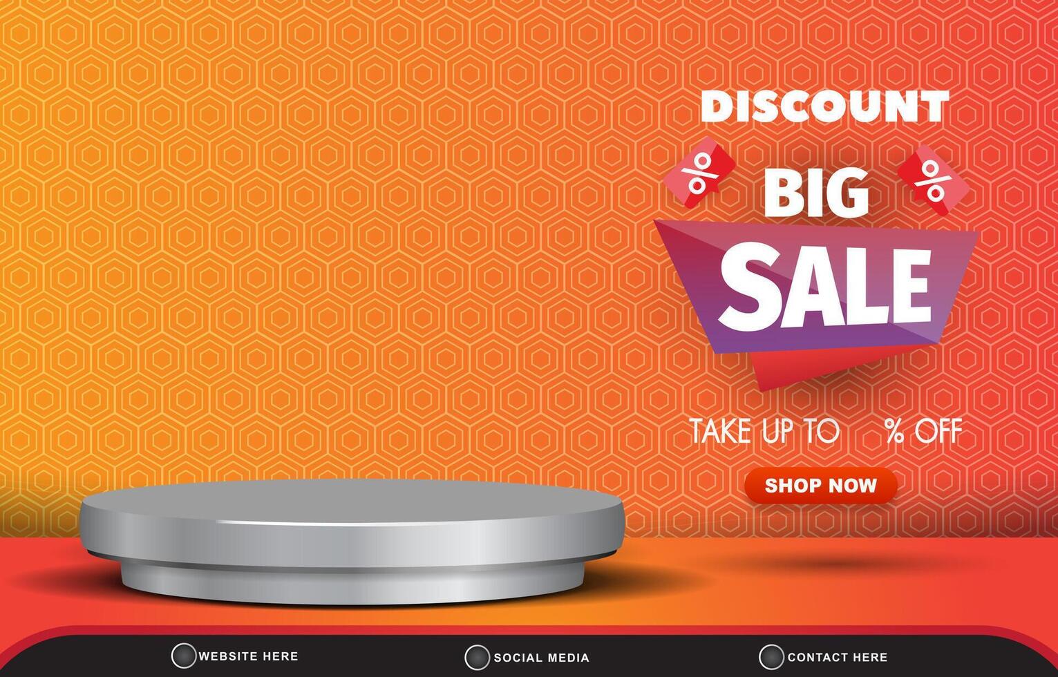 big sale discount banner for social media post with blank space 3d podium for product sale with abstract gradient orange and yellow background design vector