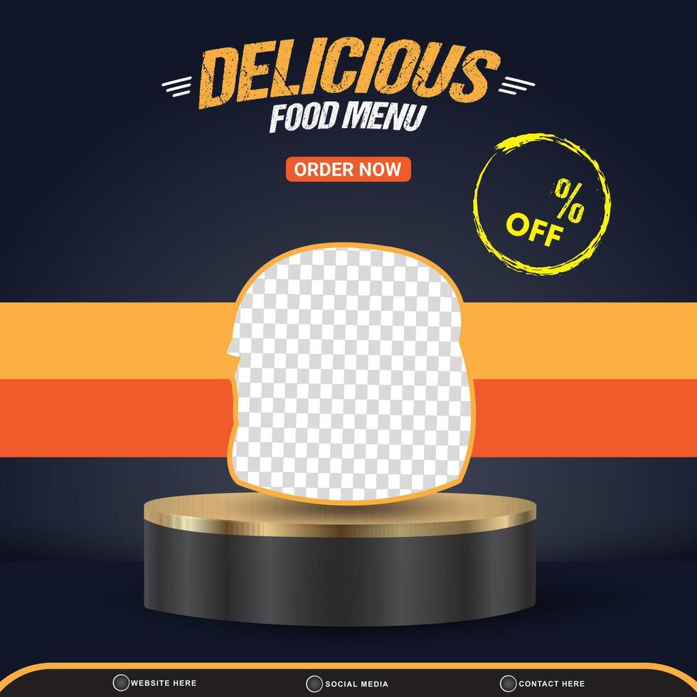 delicious food menu discount template banner with copy space for product sale with abstract gradient blue background design vector