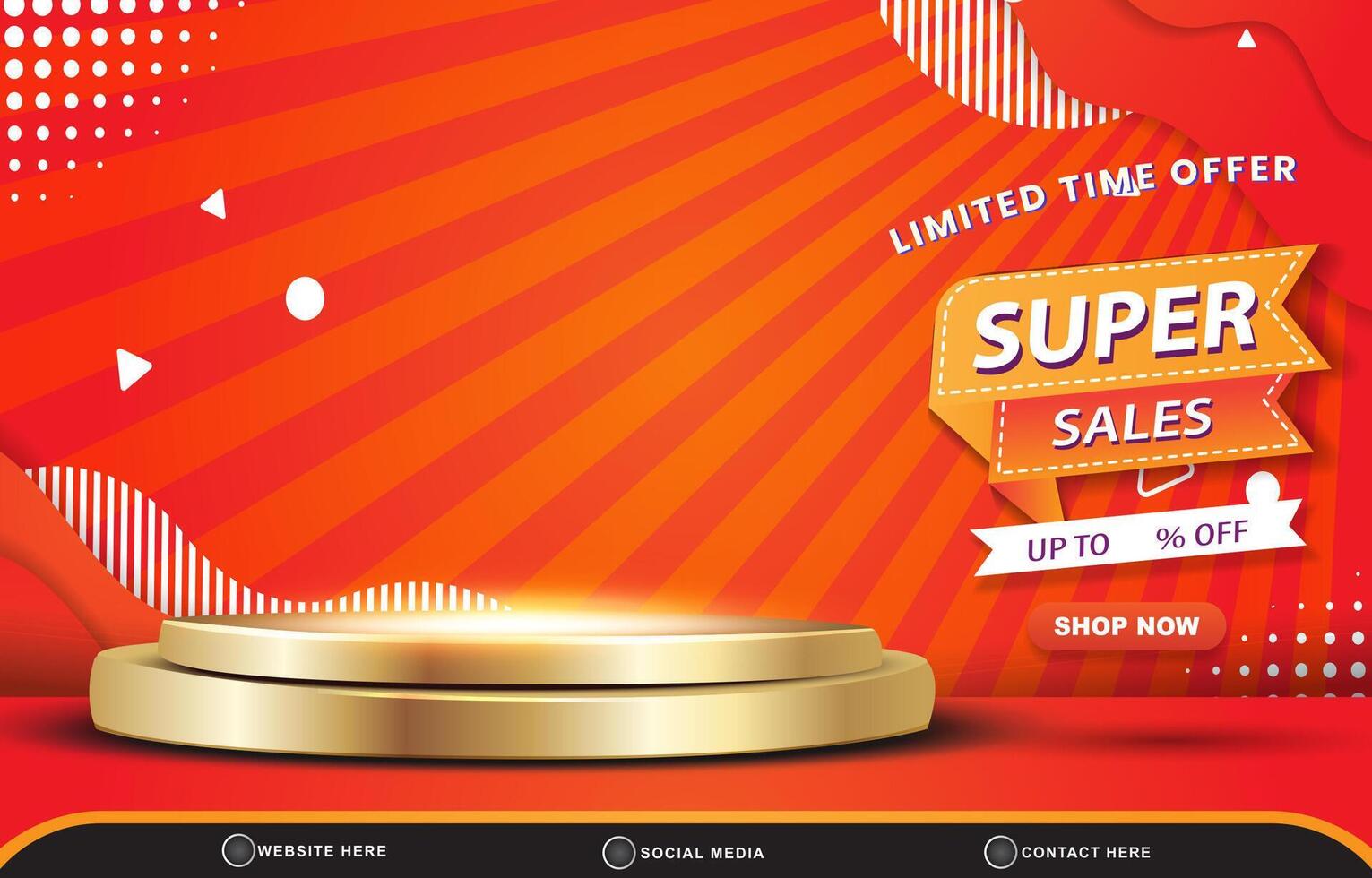 limited super sale discount template banner with copy space 3d podium for product sale with abstract gradient red and orange background design vector