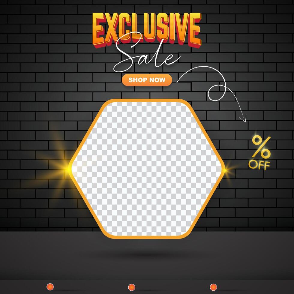 exclusive sale discount square banner for social media post with copy space frame for product sale with abstract gradient black background design vector