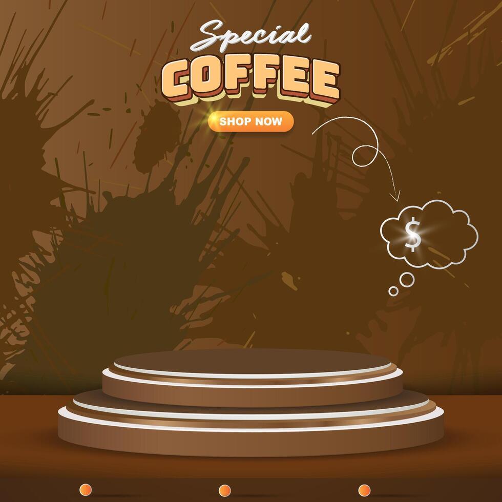 special coffee sale square banner for social media post with copy space 3d podium for product sale with abstract gradient brown background design vector