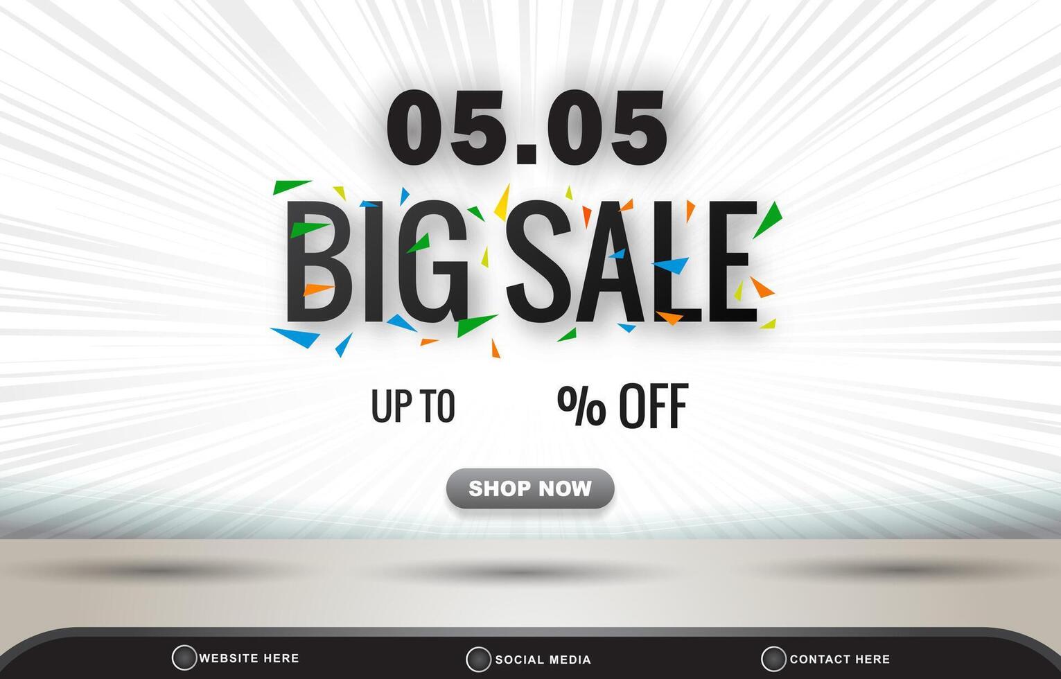 05.05 big sale discount template banner with blank space for product sale with abstract gradient white background design vector