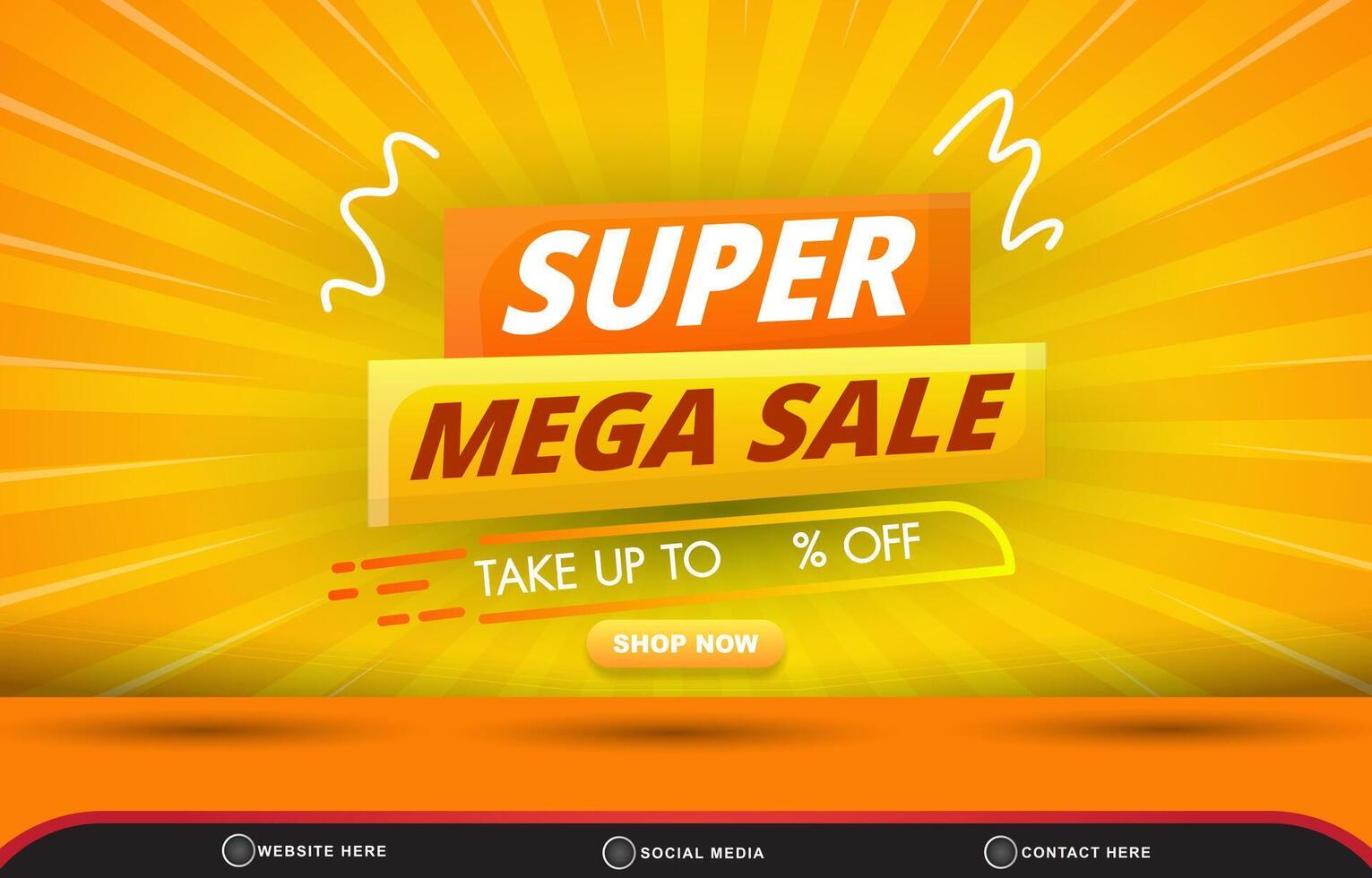 super mega sale discount template banner with copy space for product sale with abstract gradient orange and yellow backgroud design vector