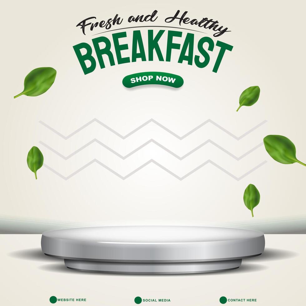 food sale discount square banner for social media post with blank space 3d podium for food sale with abstract gradient white background design vector