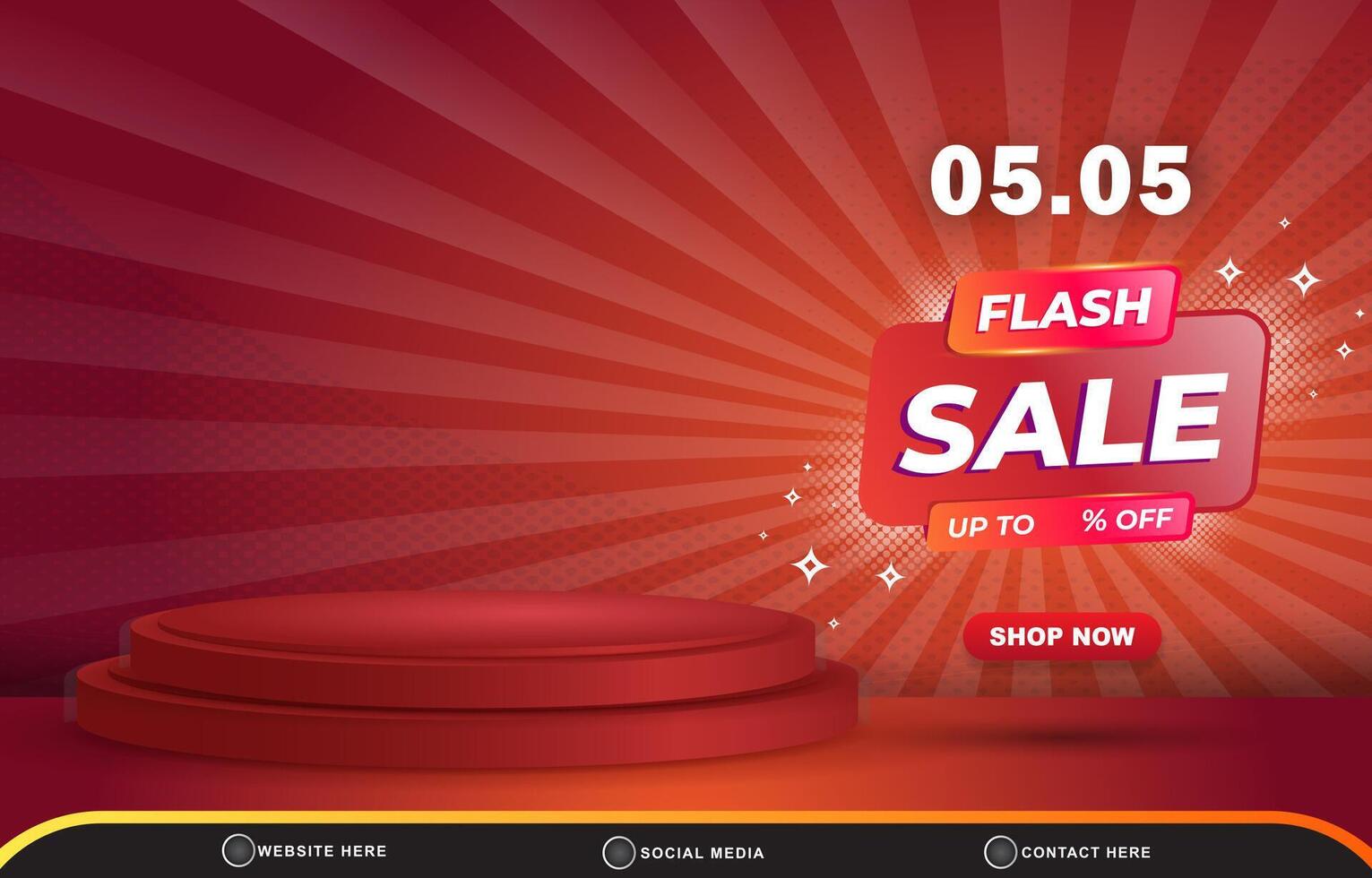 05.05 flash sale discount template banner with blank space 3d podium for product sale with abstract gradient red background design vector