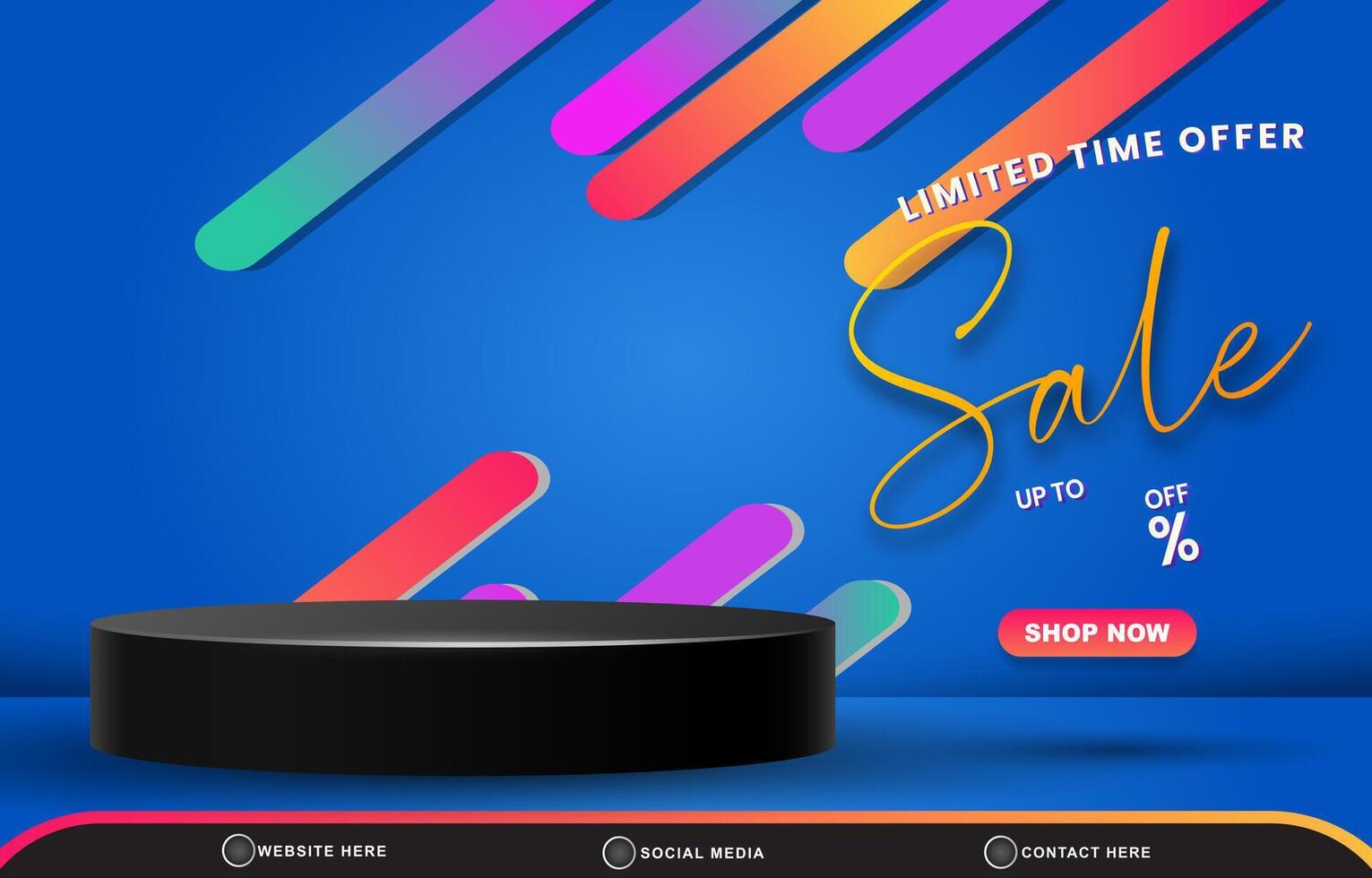 limited sale discount template banner with blank space 3d podium for product sale with abstract gradient blue background design vector