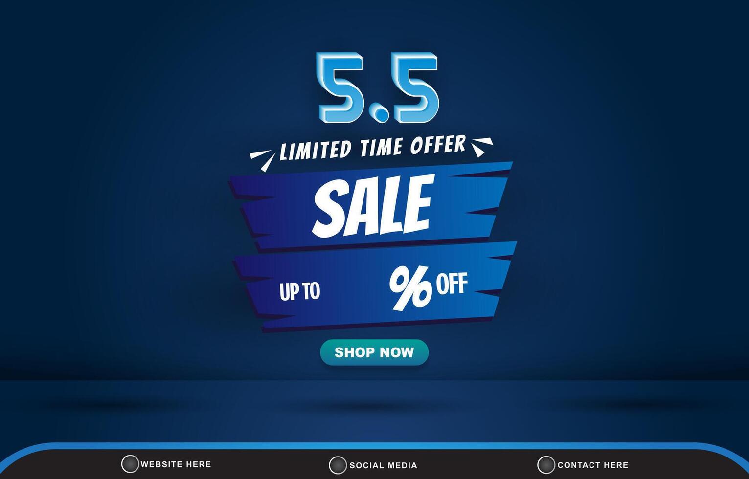 5.5 limited offer sale discount template banner with blank space for product sale with abstract gradient blue background design vector