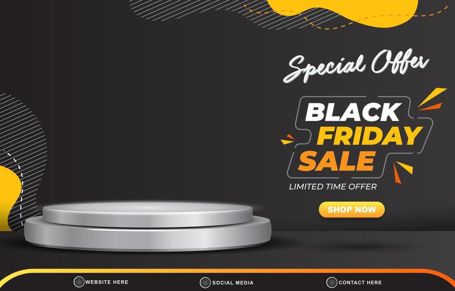 special offer black friday sale discount template banner with blank space 3d podium for product sale with abstract gradient black background design vector
