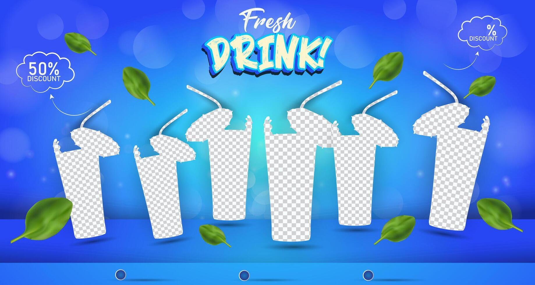 fresh drink menu discount with landscape template banner and copy space frame for product sale with abstract gradient blue background design vector