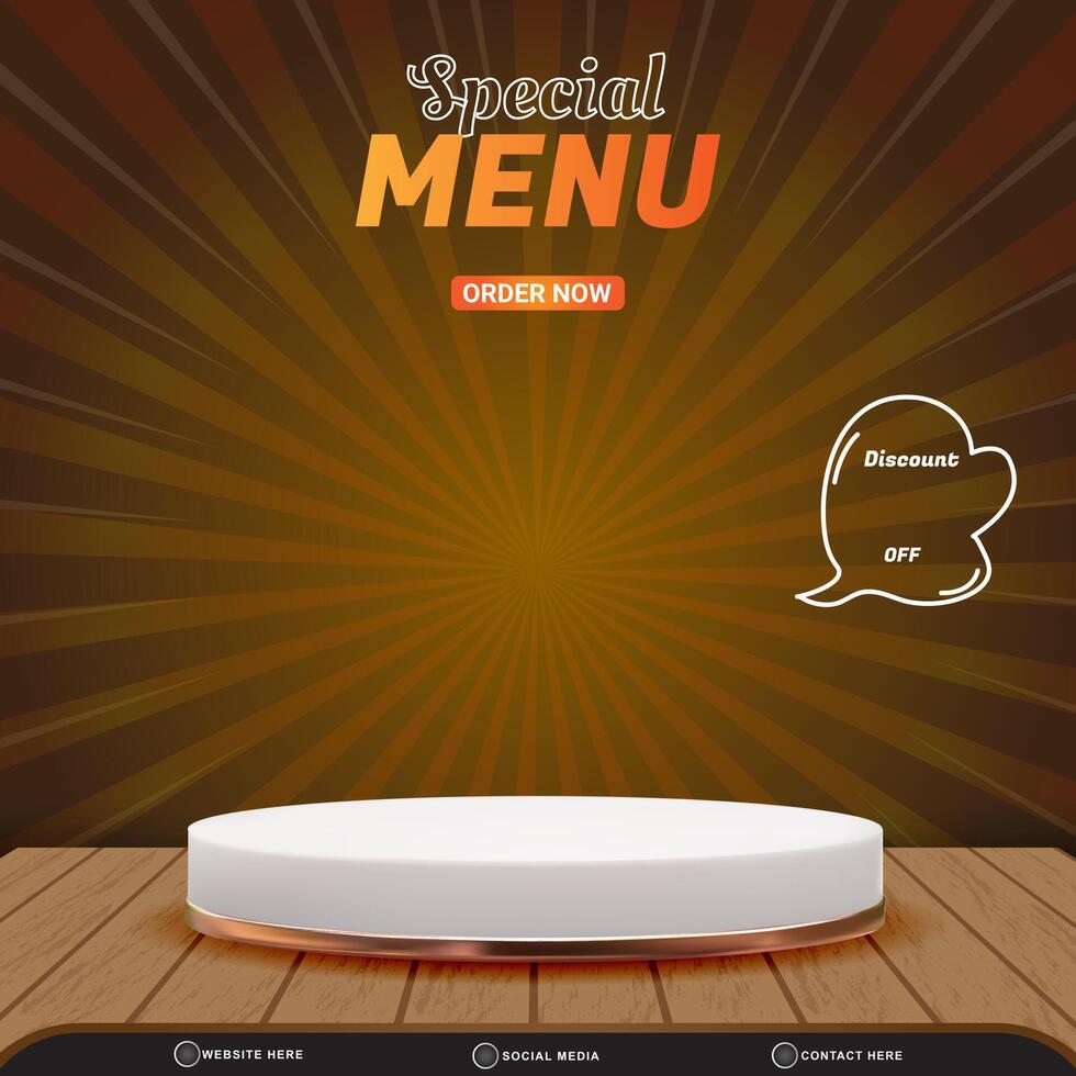special menu sale discount square template banner with copy space 3d podium for product sale with abstract gradient brown background design vector