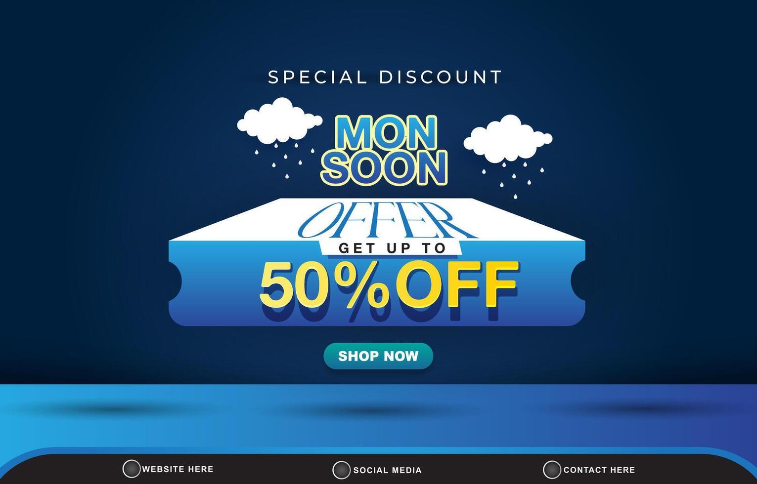 monsoon sale discount template banner with blank space for product sale with abstract gradient blue background design vector