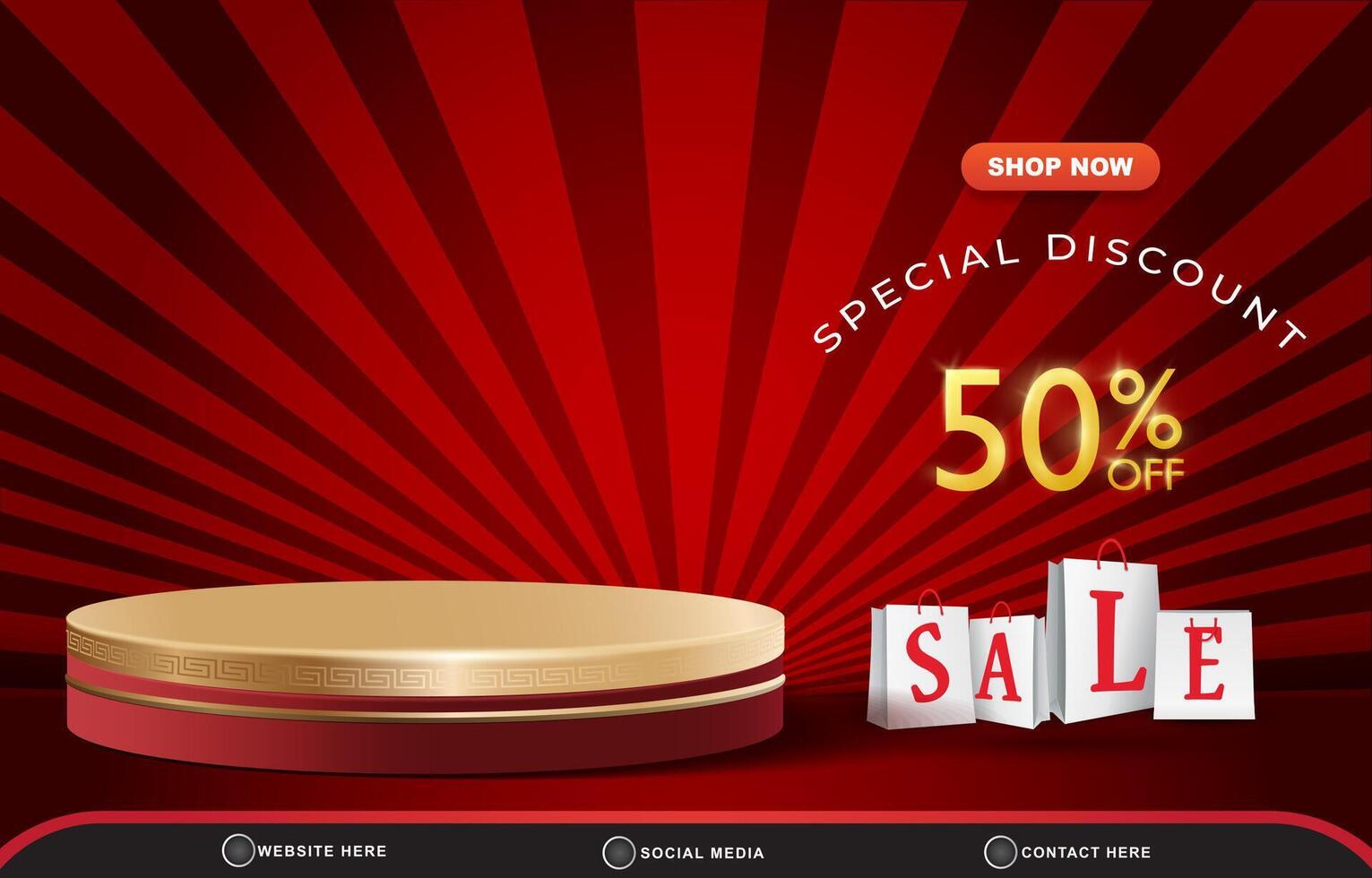 special discount sale template banner with copy space 3d podium for product sale with abstract gradient red backgroud design vector