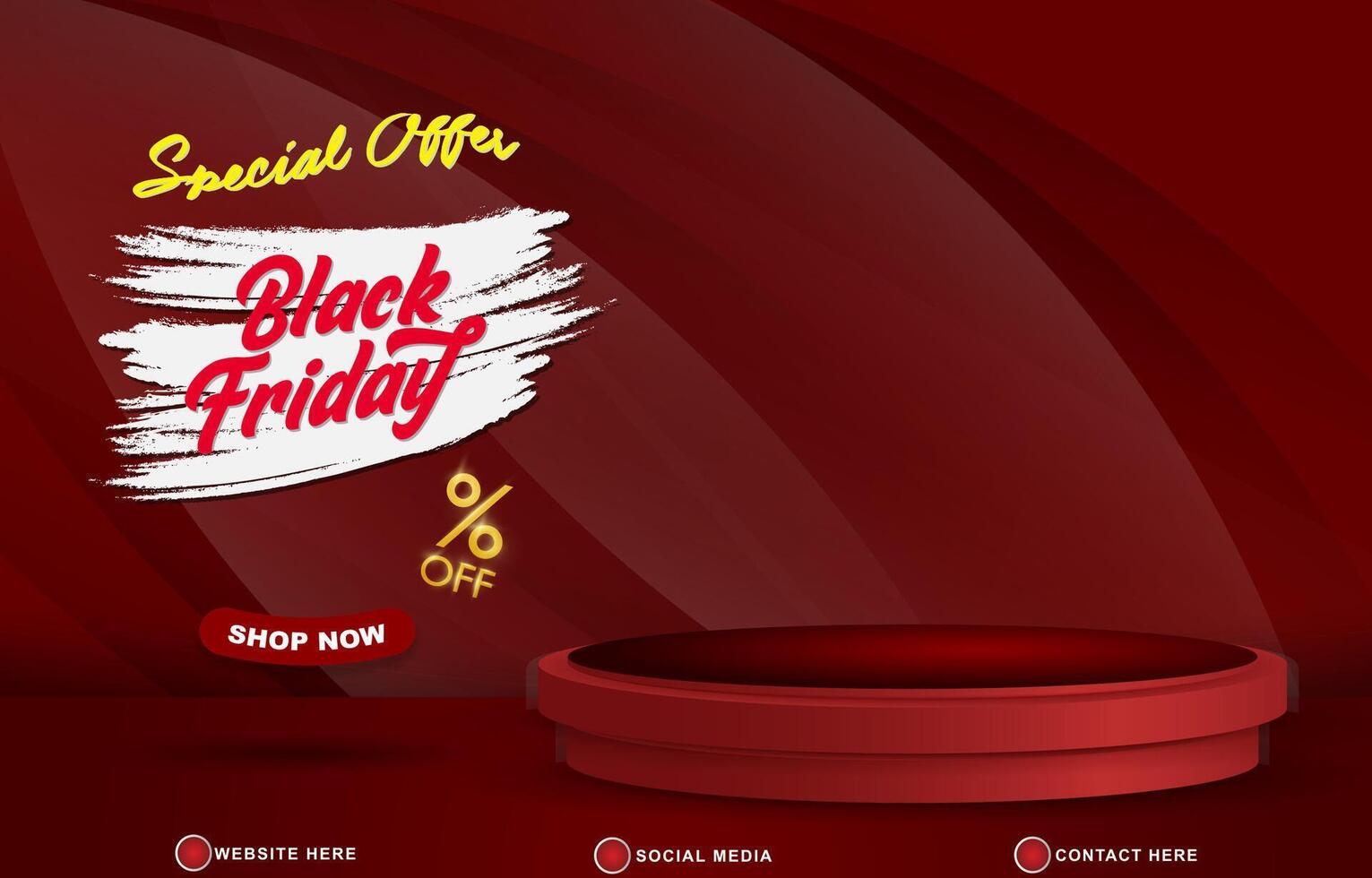 special offer black friday discount with landscape template banner and copy space 3d podium for product sale with abstract gradient red background design vector