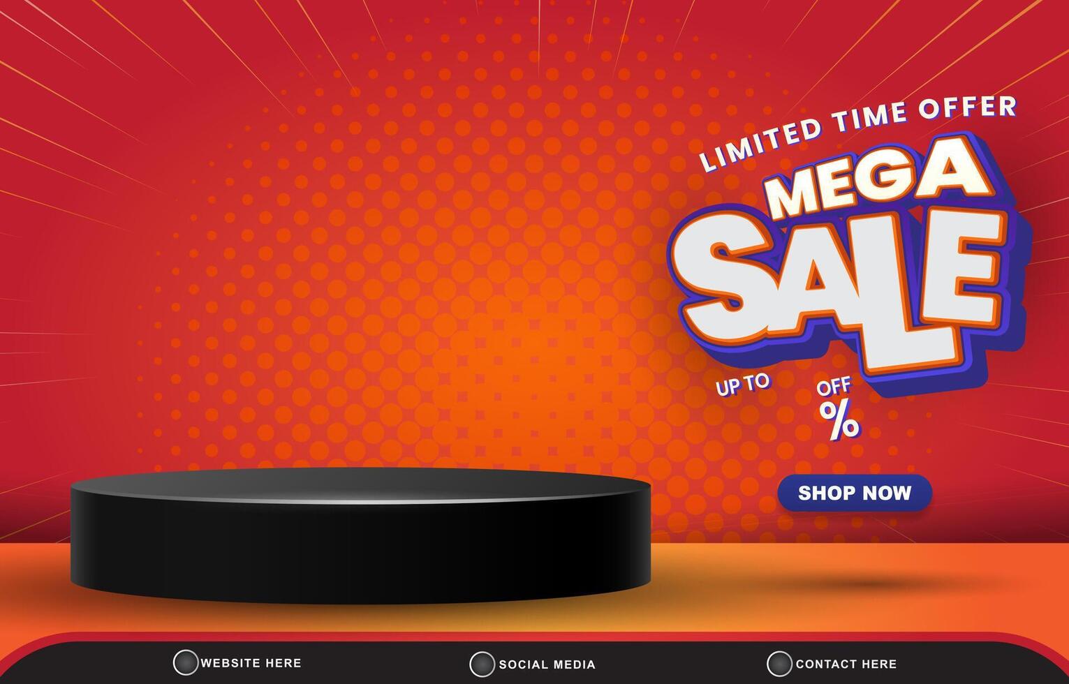 limited mega sale discount template banner with blank space 3d podium for product sale with abstract gradient red background design vector